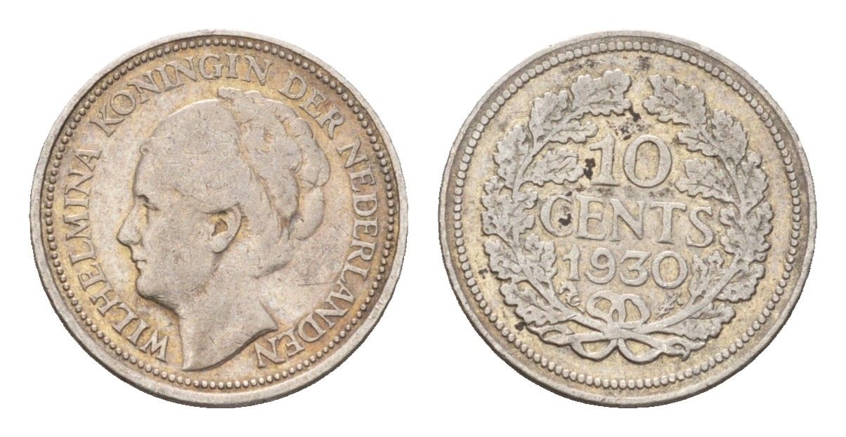 Нидерланды 10 центов 1930 Вильгельмина (1890-1948) KM 163 серебро 4674-1233