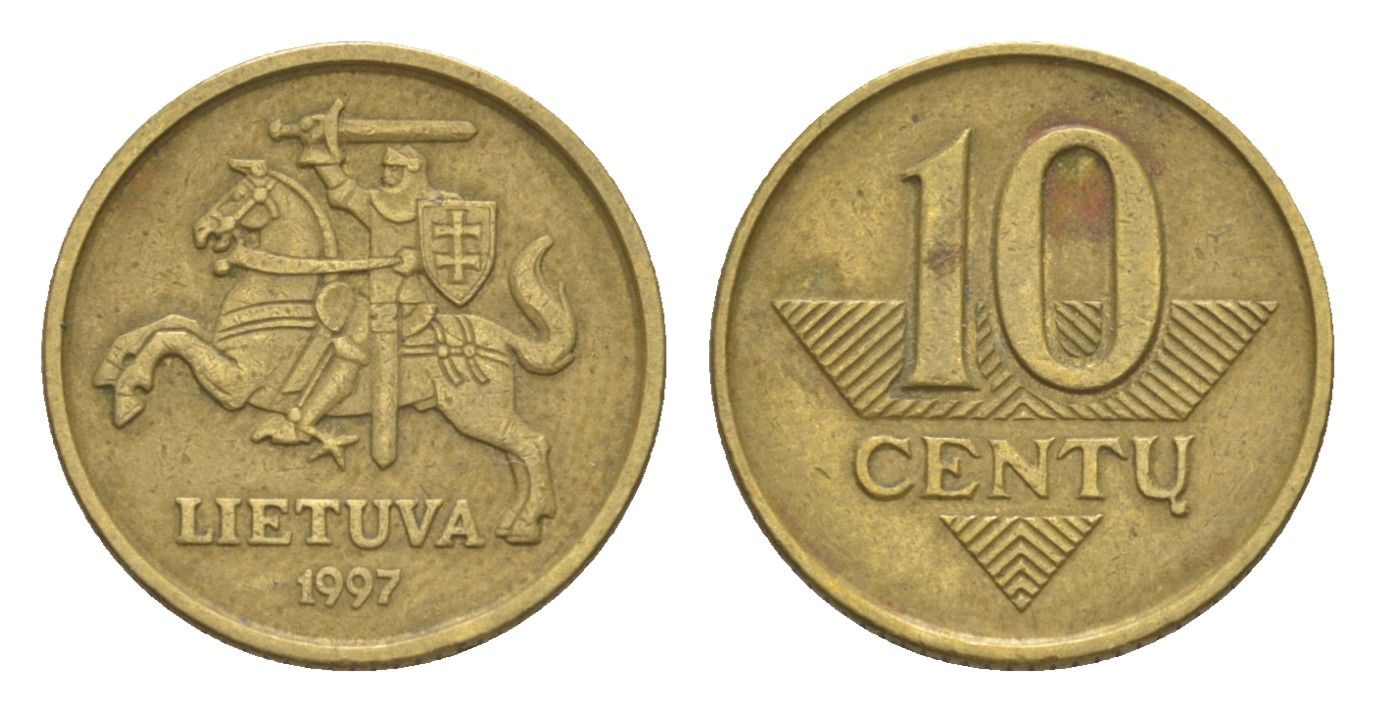 Литва 10 центов 1997 KM 106 никель латунь 4647-951