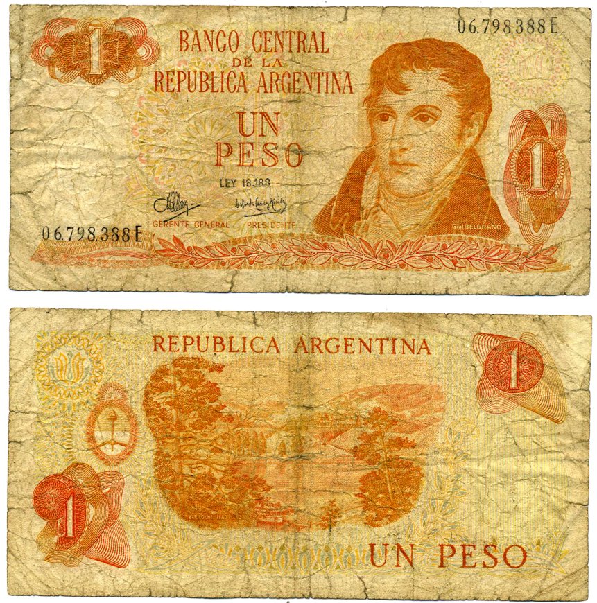 Аргентина 1 песо 1973 серия Е 06798 Pick 287, Bottero 2316 бумага 8603-23-3-2