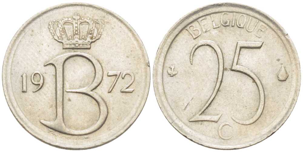 БЕЛЬГИЯ 25 САНТИМОВ 1972 BELGIQUE KM 153.1 медно-никель 201-1268