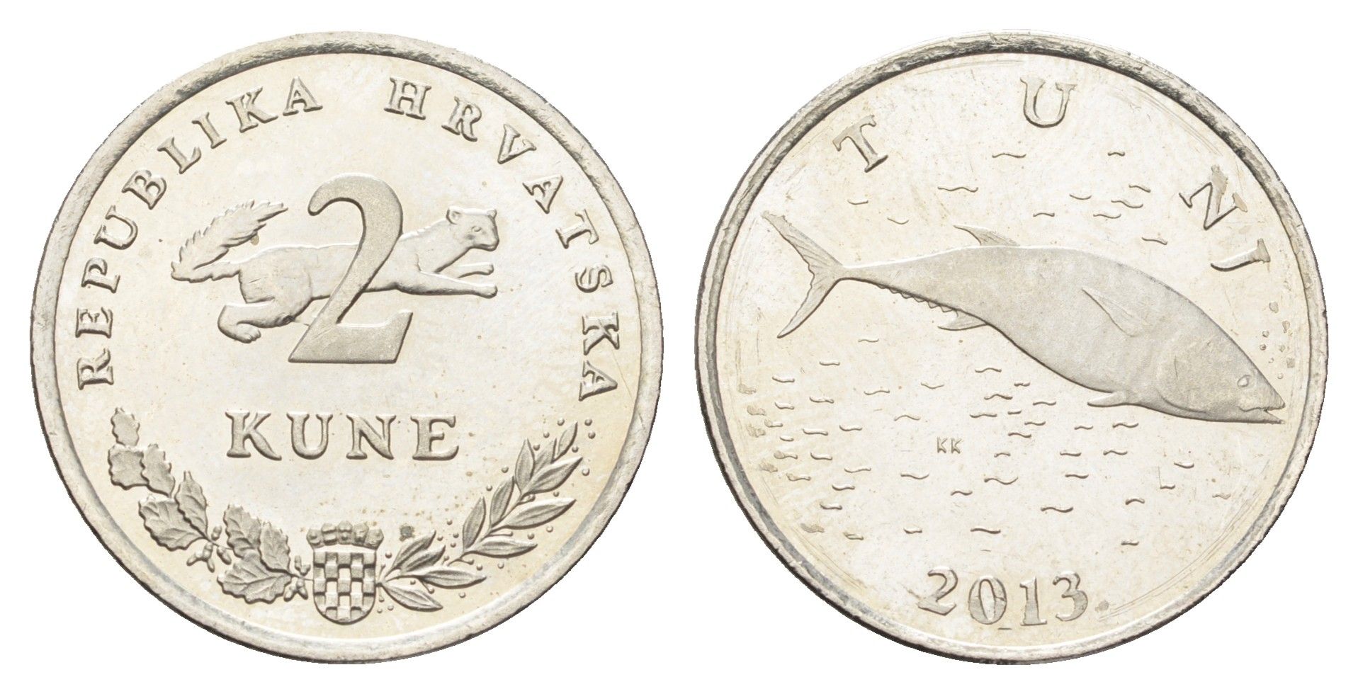 Хорватия 2 куны 2013 тунец, нечетный год KM 10 медь цинк никель  UNC  4660-421