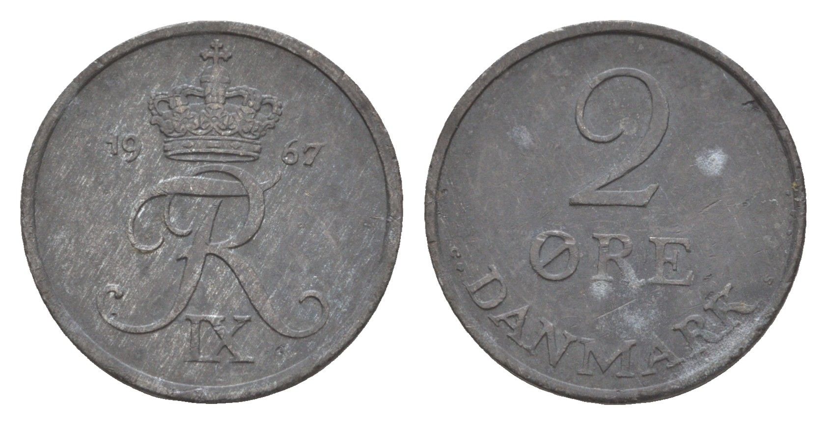 Дания 2 эре 1967 C; S, Фредерик IX (1947-1972) KM 840 цинк 4658-263