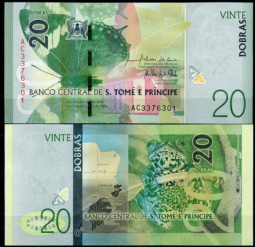 Сан-Томе и Принсипи 20 добра 2016 бабочка, карта, лягушка Pick 72 a  бумага  UNC (пресс) 448-165-1