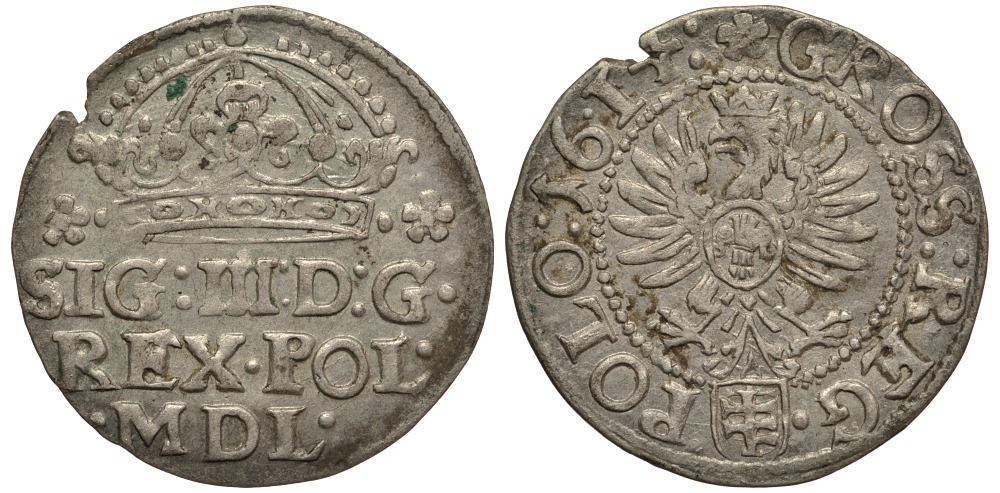 Польша 1 грош 1614 Сигизмунд III (1587-1632), вес 1,42 гр., Пилава KM 11, Gumowski 949 серебро 1516-1415
