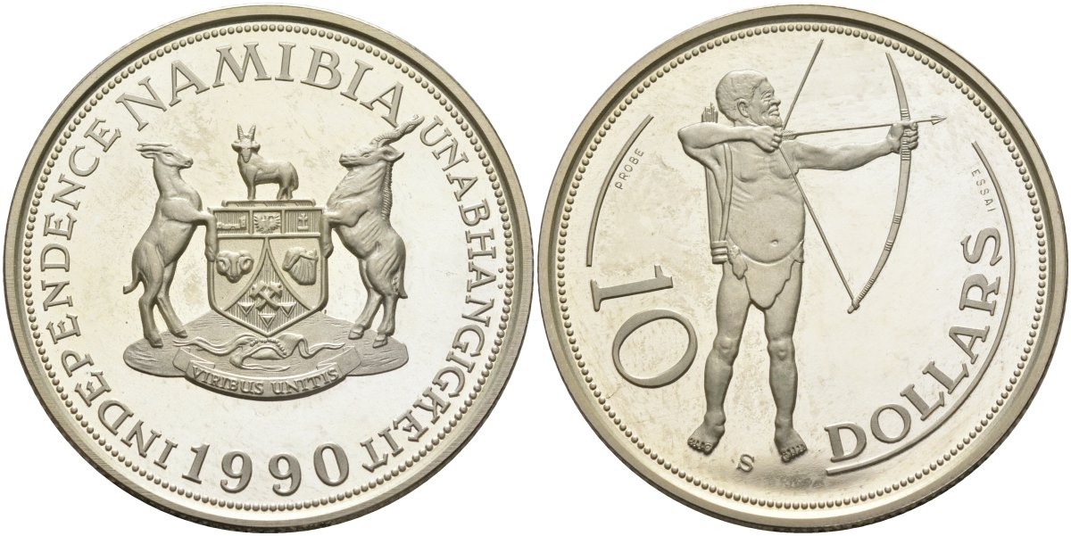 Намибия 10 долларов 1990 ISSAE PROBE, лучник, стрелок из лука серебро PROOF 04-316-32
