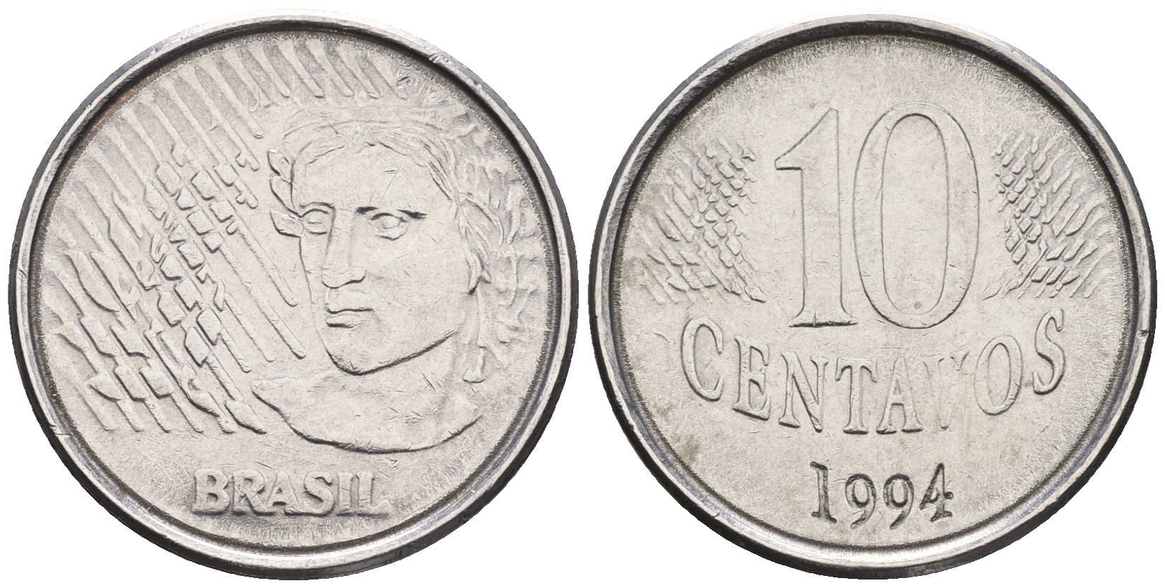 Бразилия 10 сентаво 1994 голова свободы KM 633 нержавеющая сталь 87-142