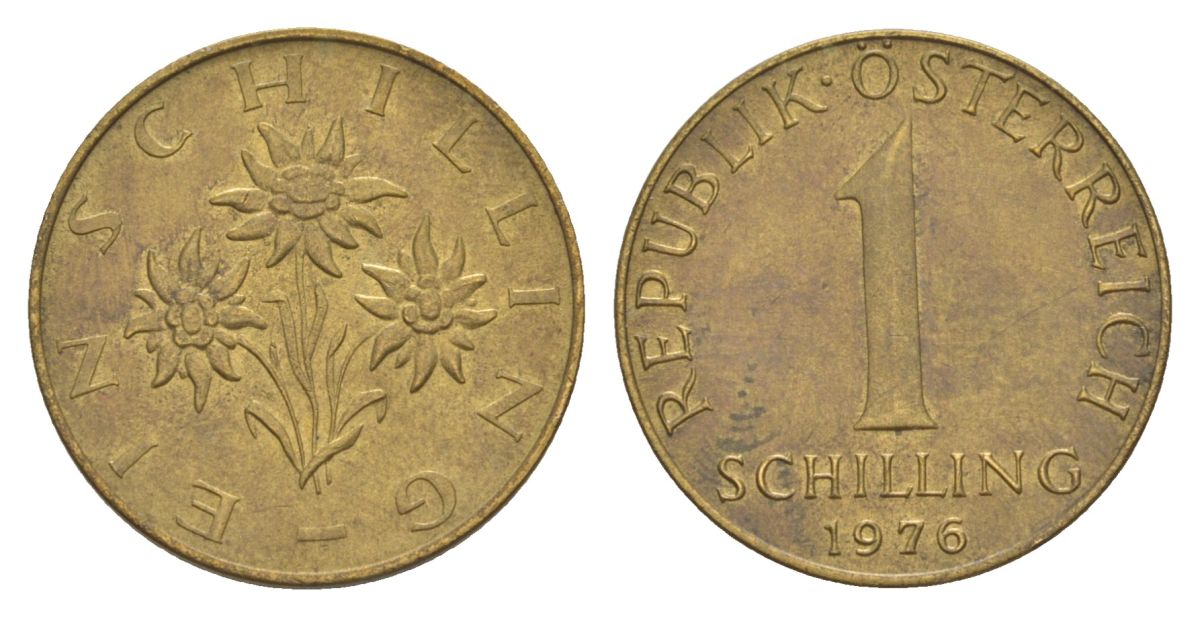 Австрия 1 шиллинг 1976 KM 2886 алюминиевая бронза 4633-935