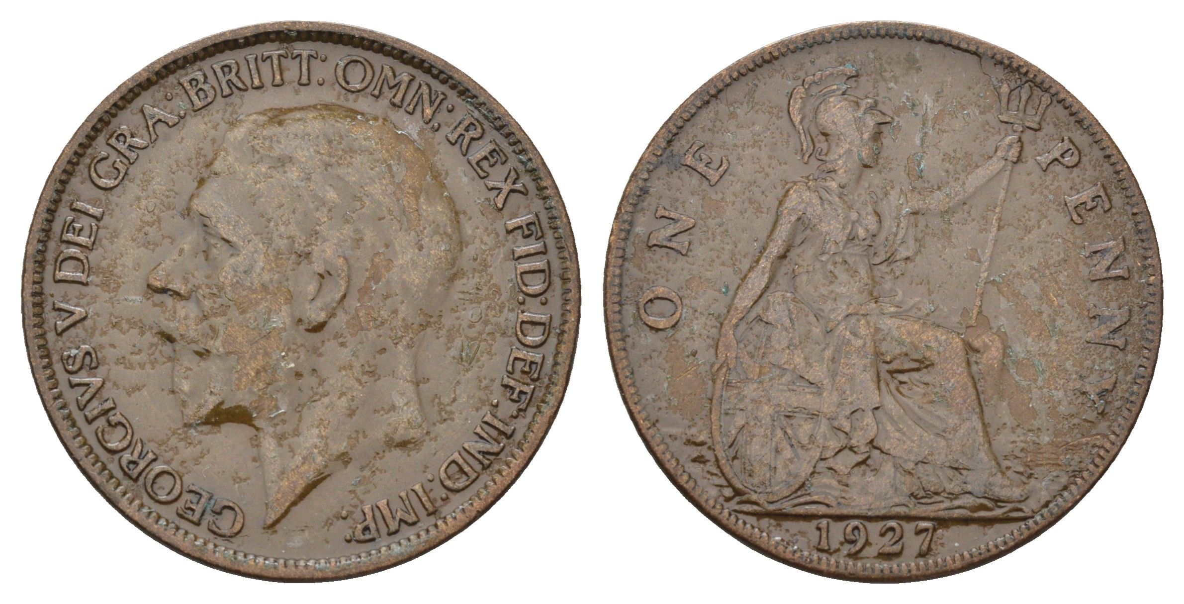 Великобритания 1 пенни 1927 Георг V (1910-1936) КМ 826, Spink 4054 бронза 4120-212