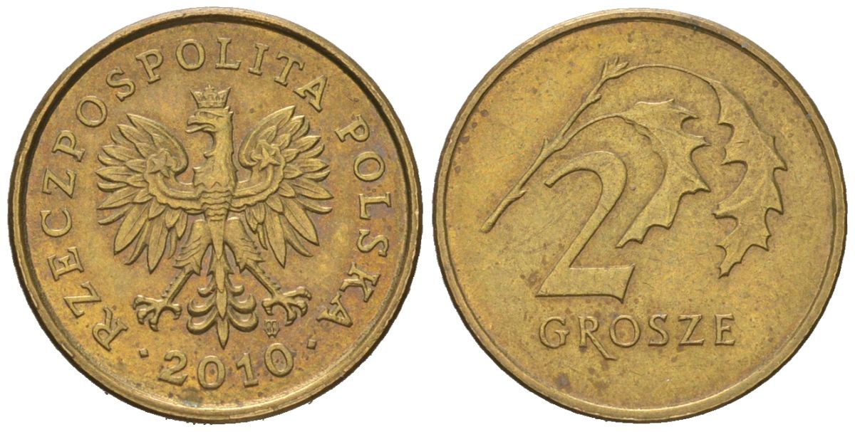 Польша 2 гроша 2010 MW KM 277 латунь aUNC 4549-517