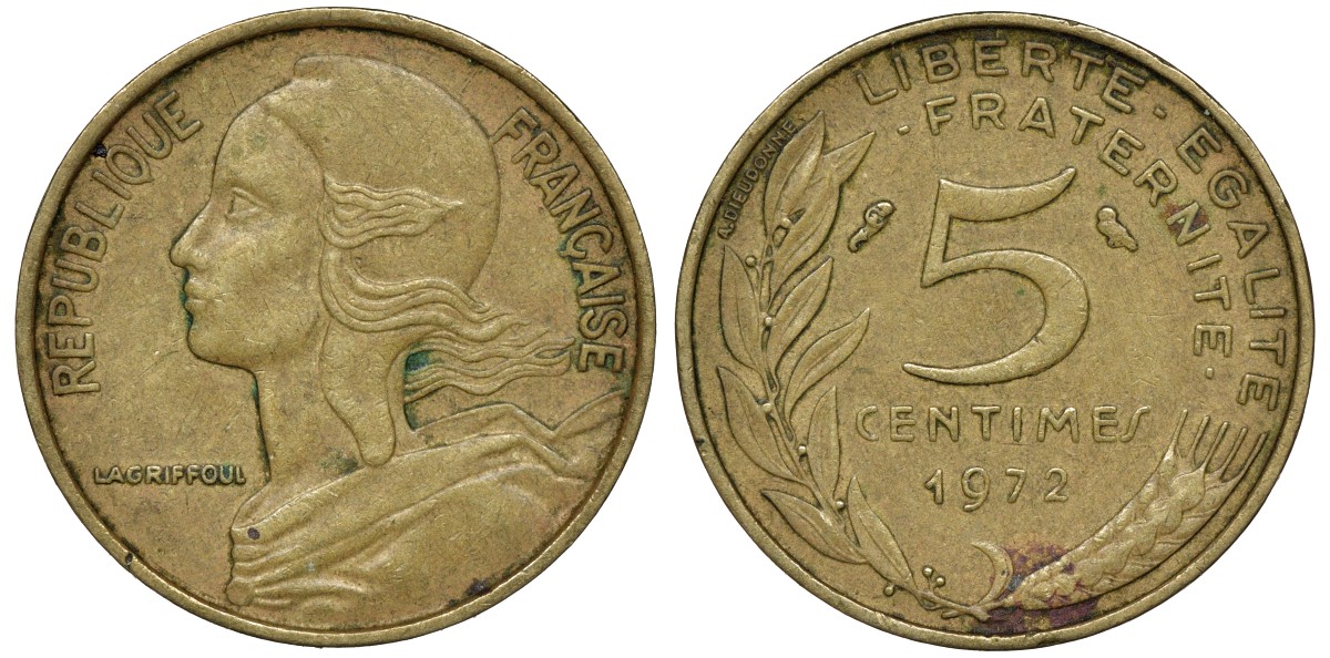 ФРАНЦИЯ 5 САНТИМОВ 1972 ТИП MARIANNE KM 933 медь алюминий никель 72-1665