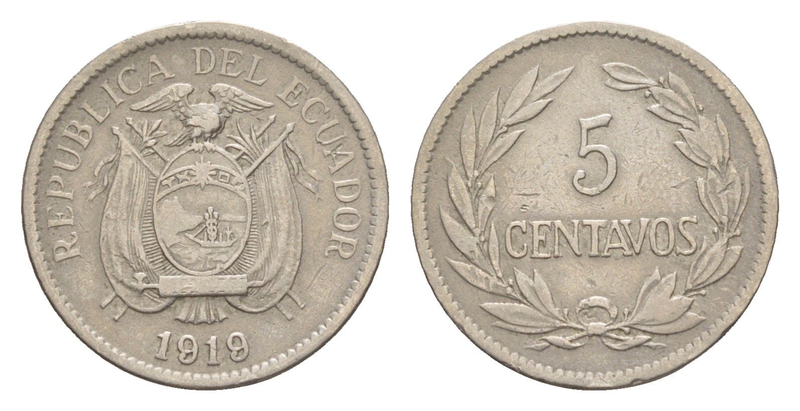 Эквадор 5 сентаво 1919 KM 63 медно-никель 4640-1067