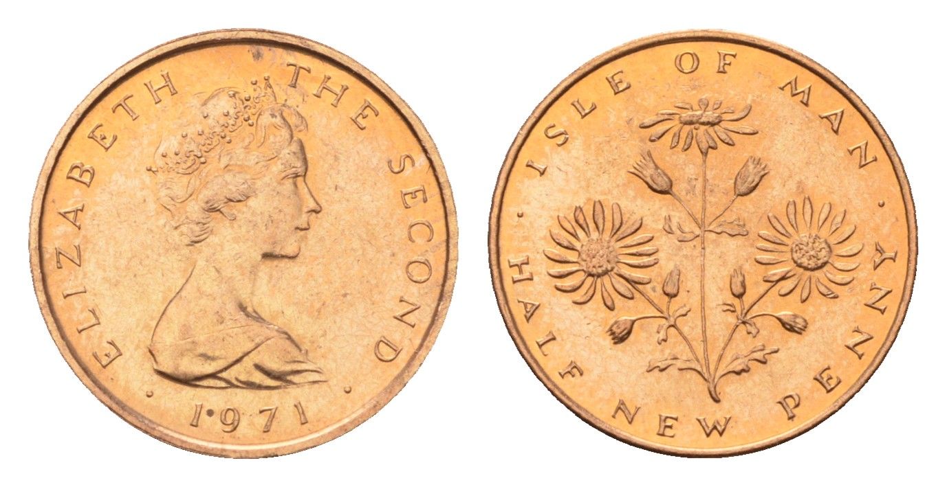 Остров Мэн 1/2 нового пенни 1971 Елизавета II (1952-2022) KM 19 бронза PROOF 4127-543