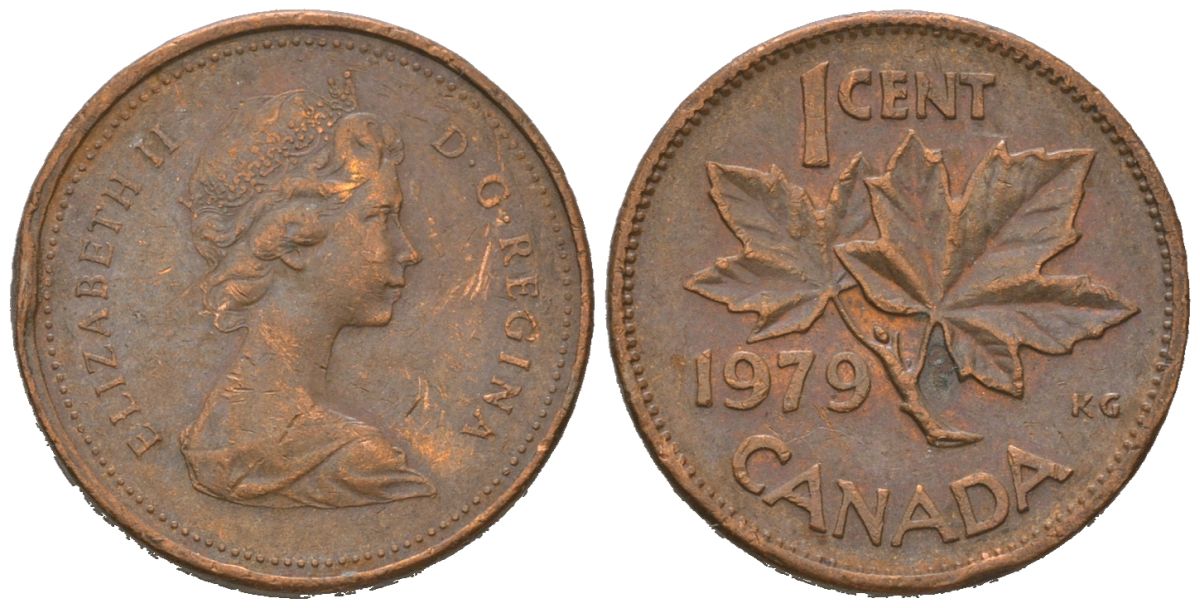 Канада 1 цент 1979 Елизавета II (1952-2022), кленовый лист KM 59.2 бронза 4621-355