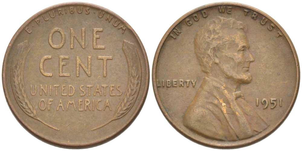 США 1 ЦЕНТ 1951 ЛИНКОЛЬН KM А132 медь цинк 218-233