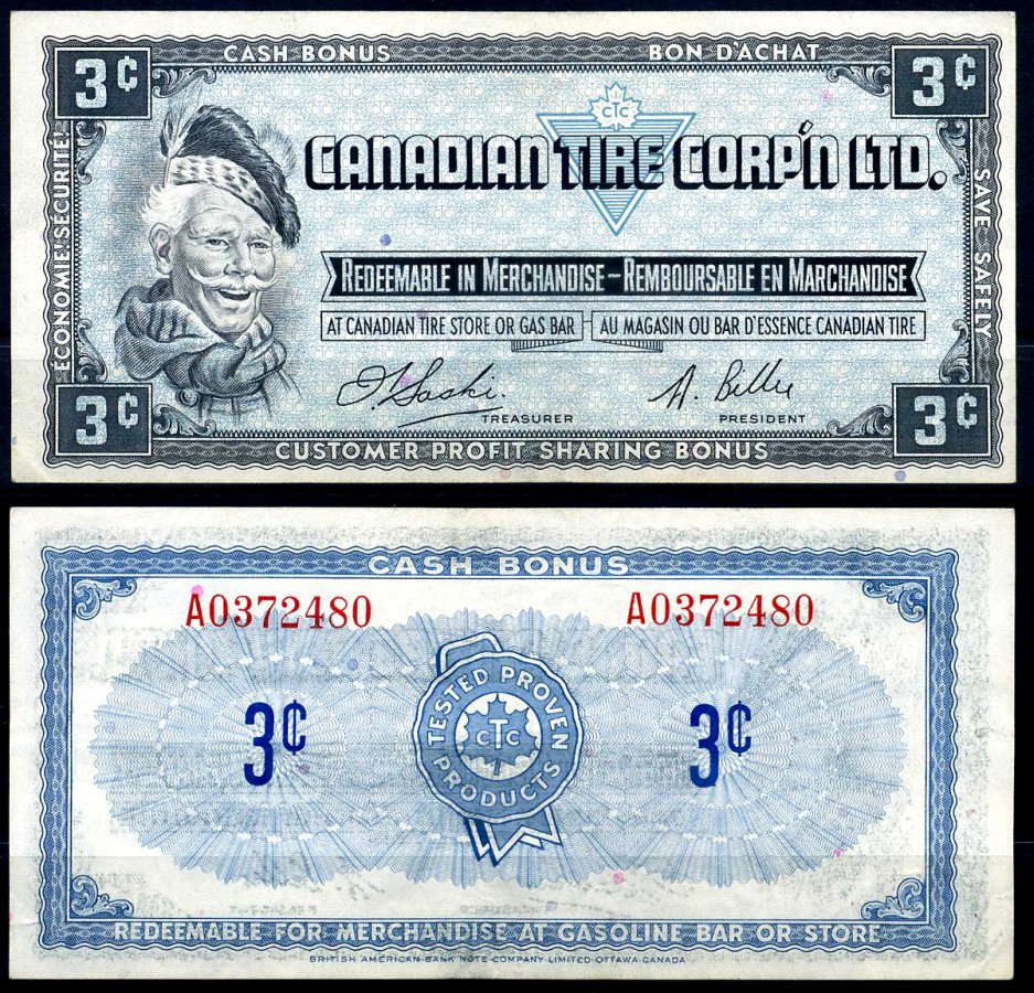 Канада купон на 3 цента 1961 Canadian Tire бумага 2195-18-3-1