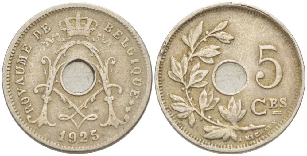 Бельгия 5 сантимов 1925 Belgique, Альберт I (1909-1934) KM 66 медно-никель 3309-1264
