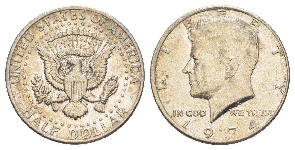 США 1/2 доллара (50 центов) 1974 Джон Кеннеди KM 202b медь плакированная медно-никелем aUNC 4536-942