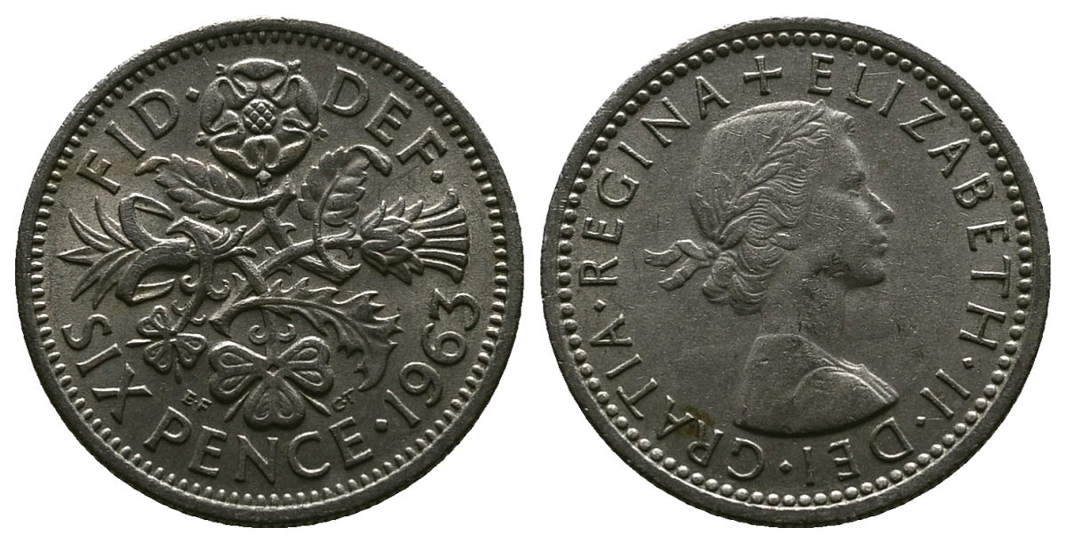 Великобритания 6 пенсов 1963 Елизавета II (1952-2022) KM 903, Spink 4149 медно-никель 4381-769