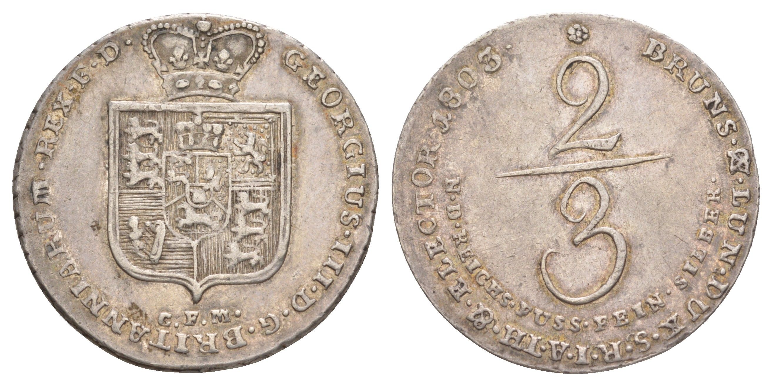 Брауншвейг-Люнебург-Ганновер 2/3 талера 1803 GFM, Георг III (1760-1820), из коллекции Ричарда Б. Смита Smith 230, Welter 2814, KM 413 серебро 1525-1043
