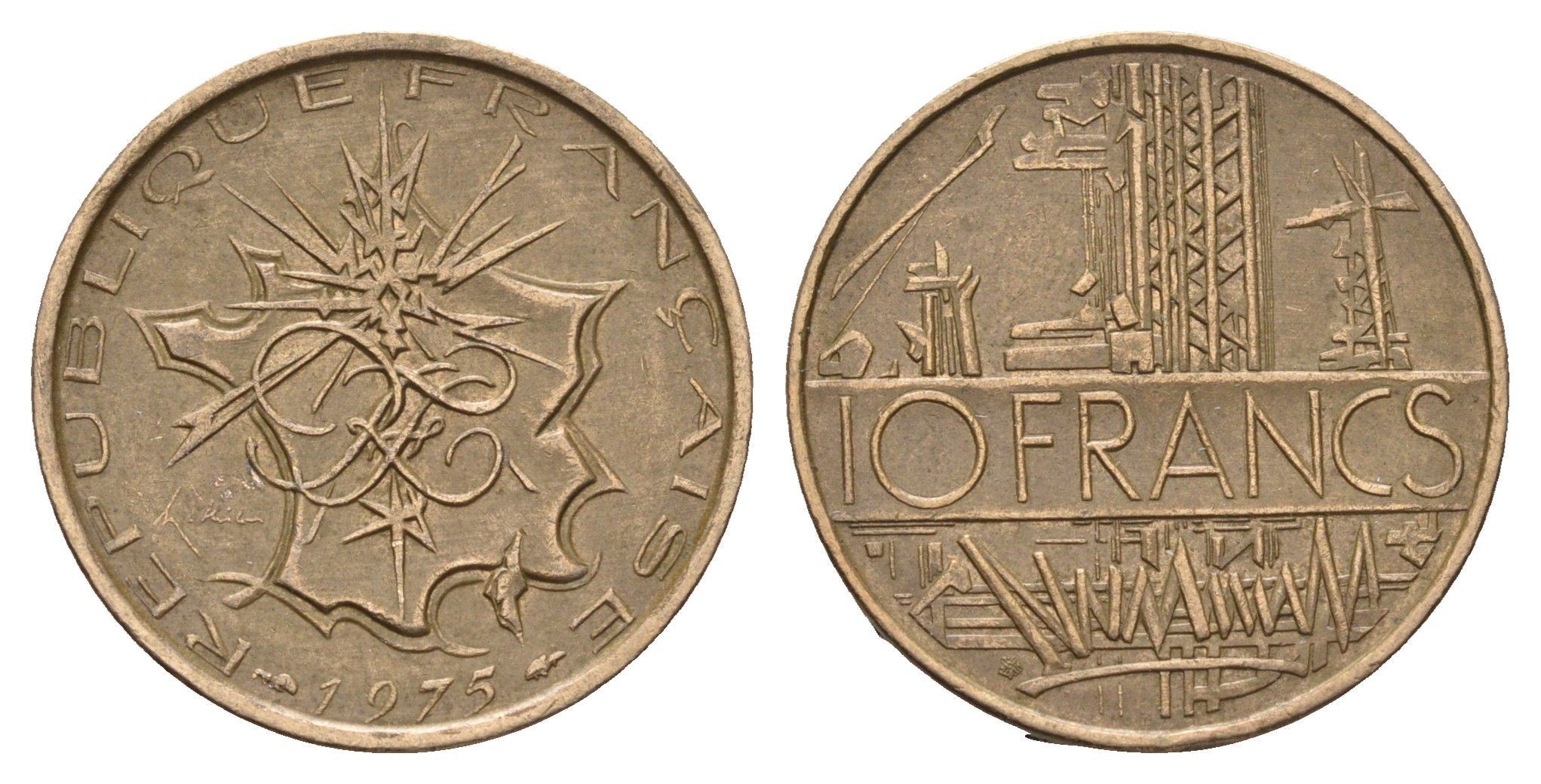 Франция 10 франков 1975 KM 940 медь алюминий никель 4118-622