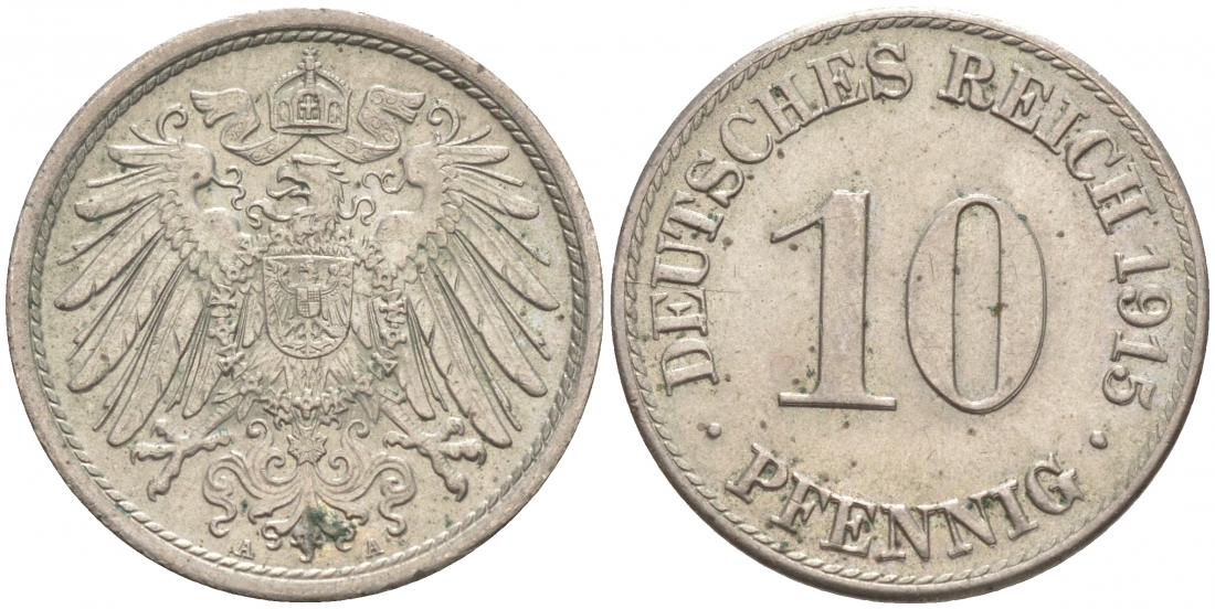 ГЕРМАНИЯ 10 ПФЕННИГОВ 1915 A J. 13, KM 12 медно-никель 73-1612