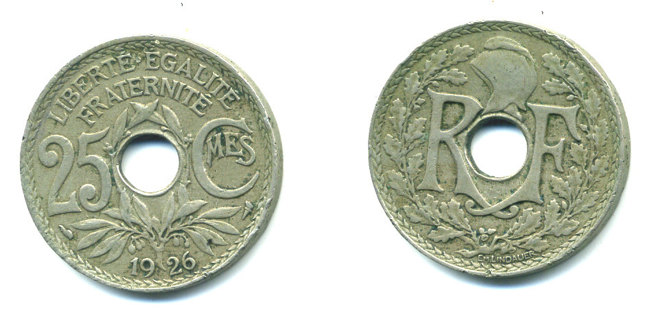 ФРАНЦИЯ 25 САНТИМОВ 1926 KM 867а медно-никель 4381-455