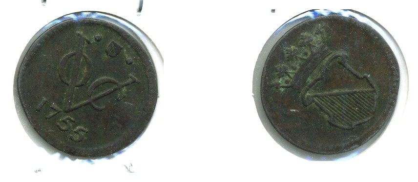 Нидерландская Восточная Индия 1/2 дуита 1755 Утрехт KM 112.1 медь 503-612