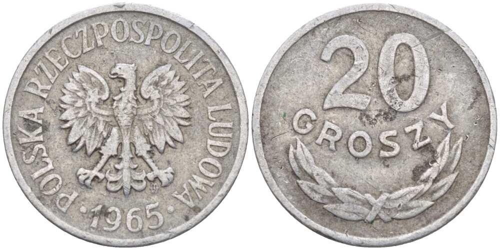 Польша 20 грошей 1965 MW KM A47, Parchimowicz 208p алюминий 99-711