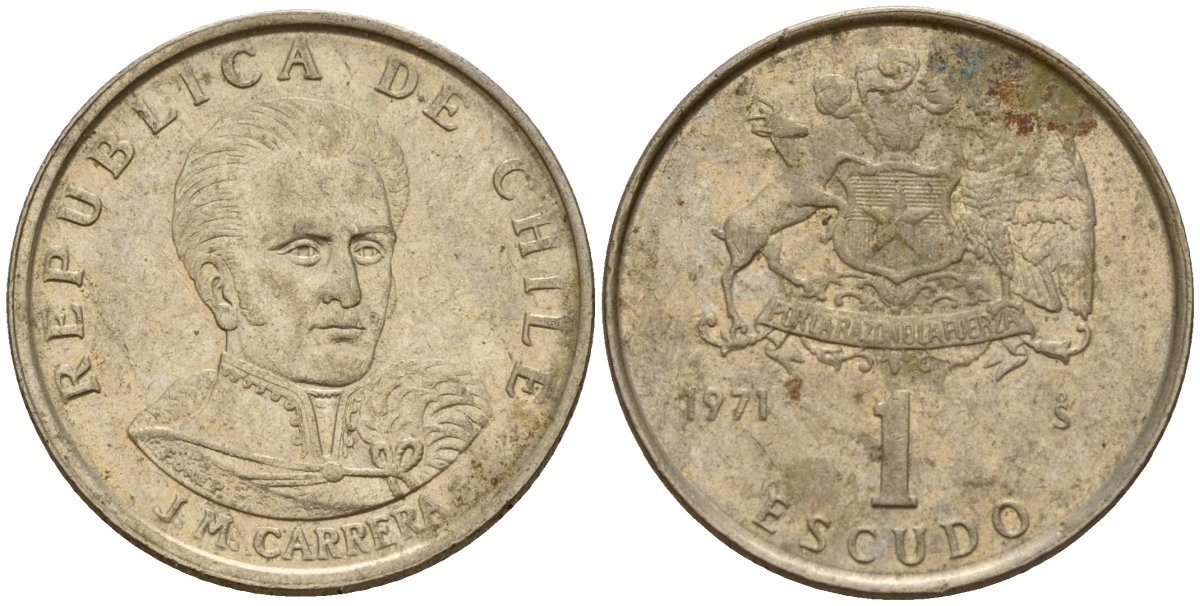 Чили 1 эскудо 1971 Хосе Мигель Каррера KM 197 медно-никель 4158-735