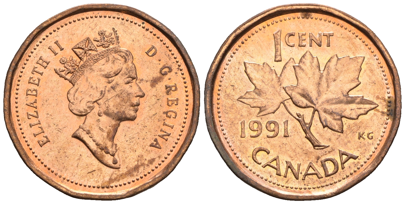 Канада 1 цент 1991 Елизавета II (1952-2022), кленовый лист KM 181 бронза 4609-235