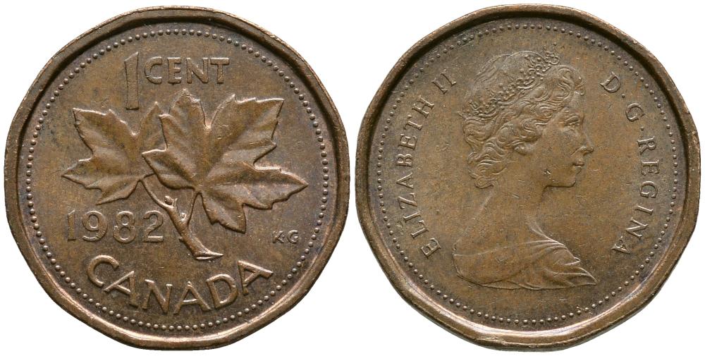 Канада 1 цент 1982 Елизавета II (1952-2022), кленовый лист KM 132 бронза 4549-366