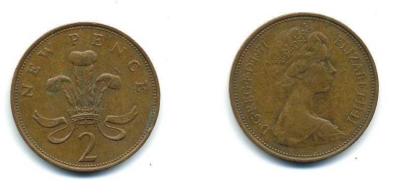 Великобритания 2 пенса 1971 Елизавета II (1952-2022) КМ 916, Spink 4235 (C1) бронза 4110-646