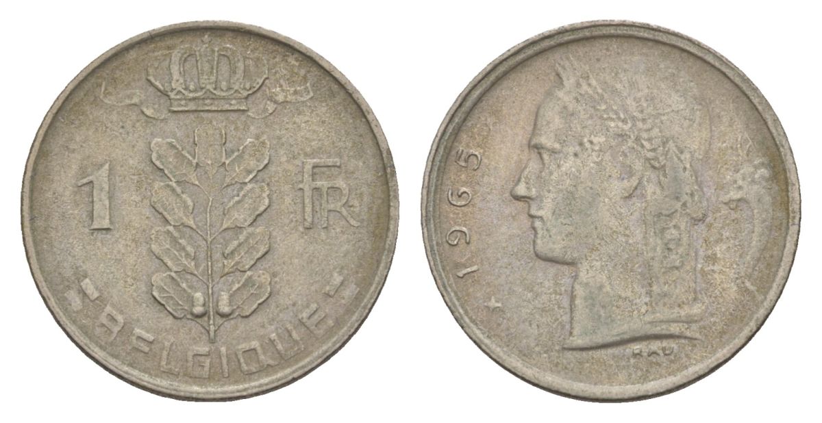 Бельгия 1 франк 1965 Belgique, Бодуэн I (1951-1993) KM 142 медно-никель 4632-556