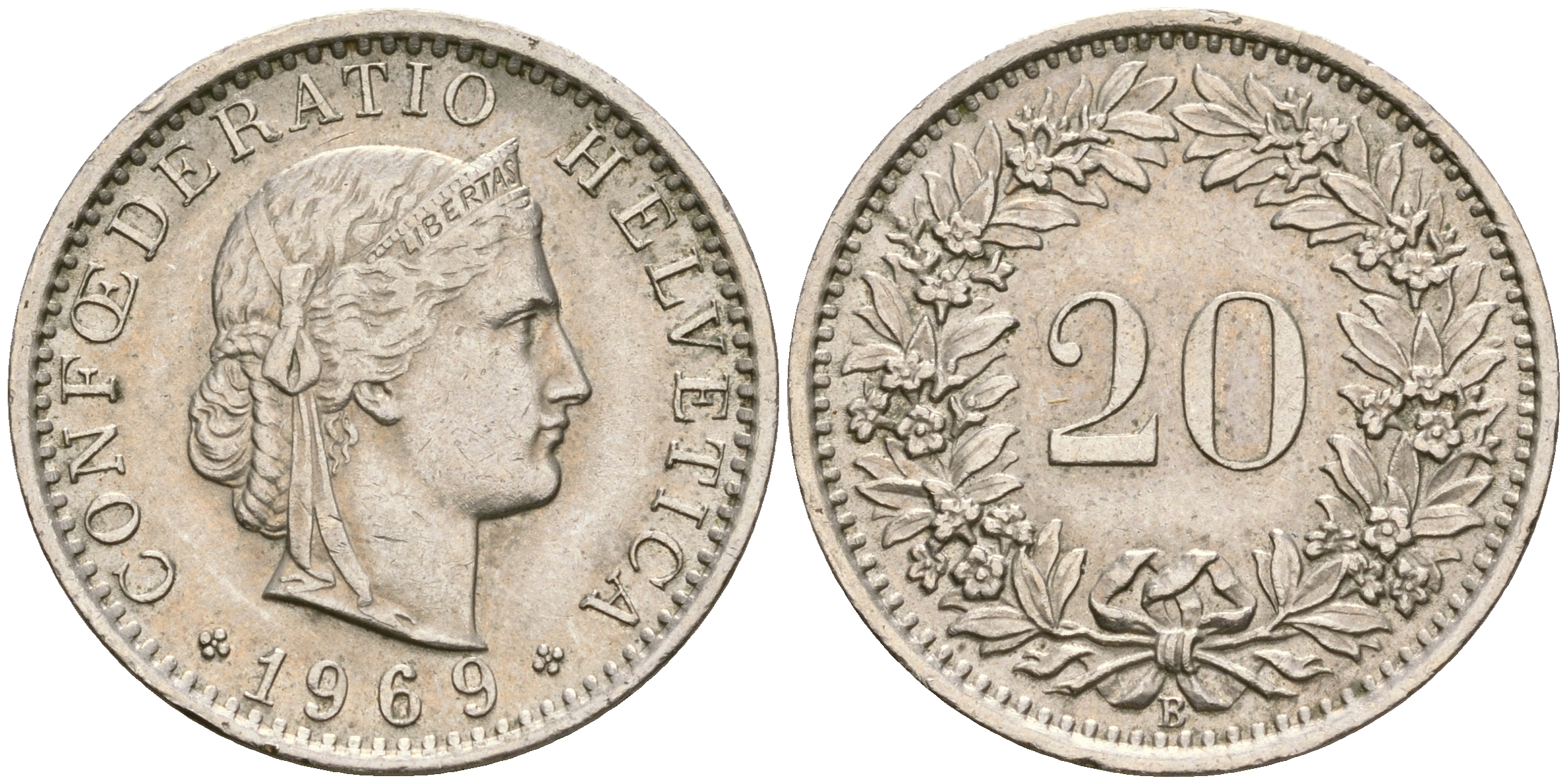 Швейцария 20 раппенов 1969 KM 29а медно-никель 4364-3242