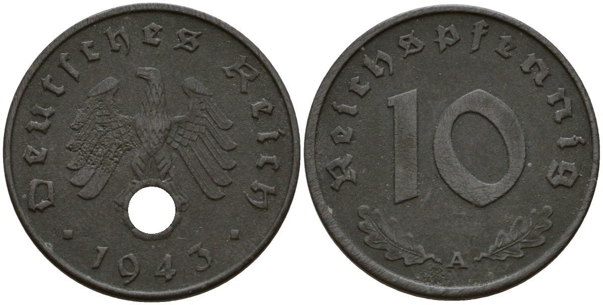 Германия 10 рейхспфеннигов 1942 A KM 101 цинк 4156-437