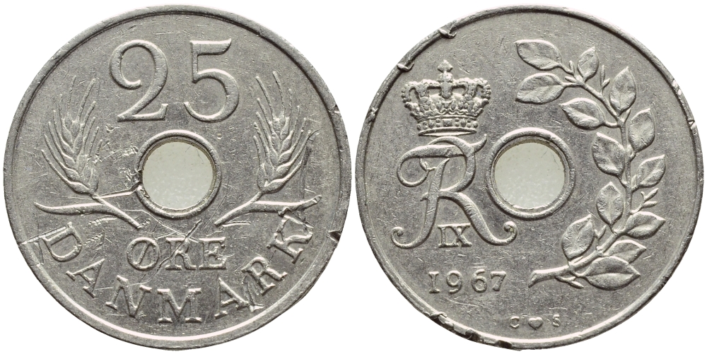 Дания 25 эре 1967 С; S, Фредерик IX (1947-1972) KM 855.1 медно-никель 4397-213