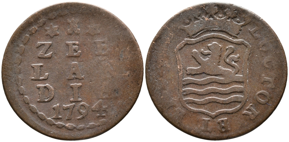 НИДЕРЛАНДЫ, ЗЕЛАНДИЯ 1 ДУИТ 1794 KM 105 медь 28-945