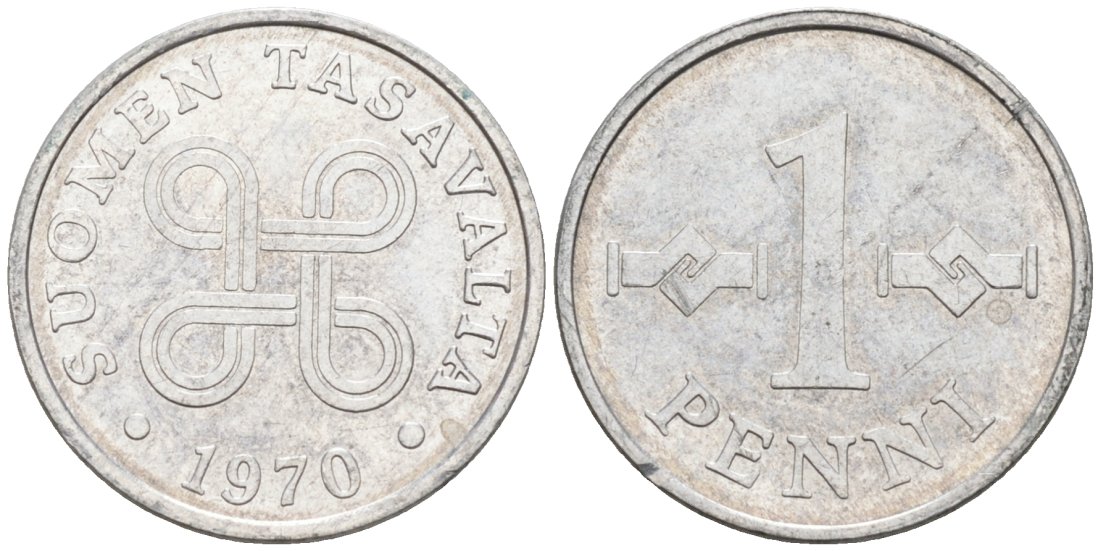 Финляндия 1 пенни 1970 KM 44а алюминий 4564-861