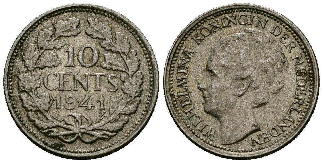 Нидерланды 10 центов 1941 Вильгельмина I (1890-1948) КМ 163 серебро 4582-1123