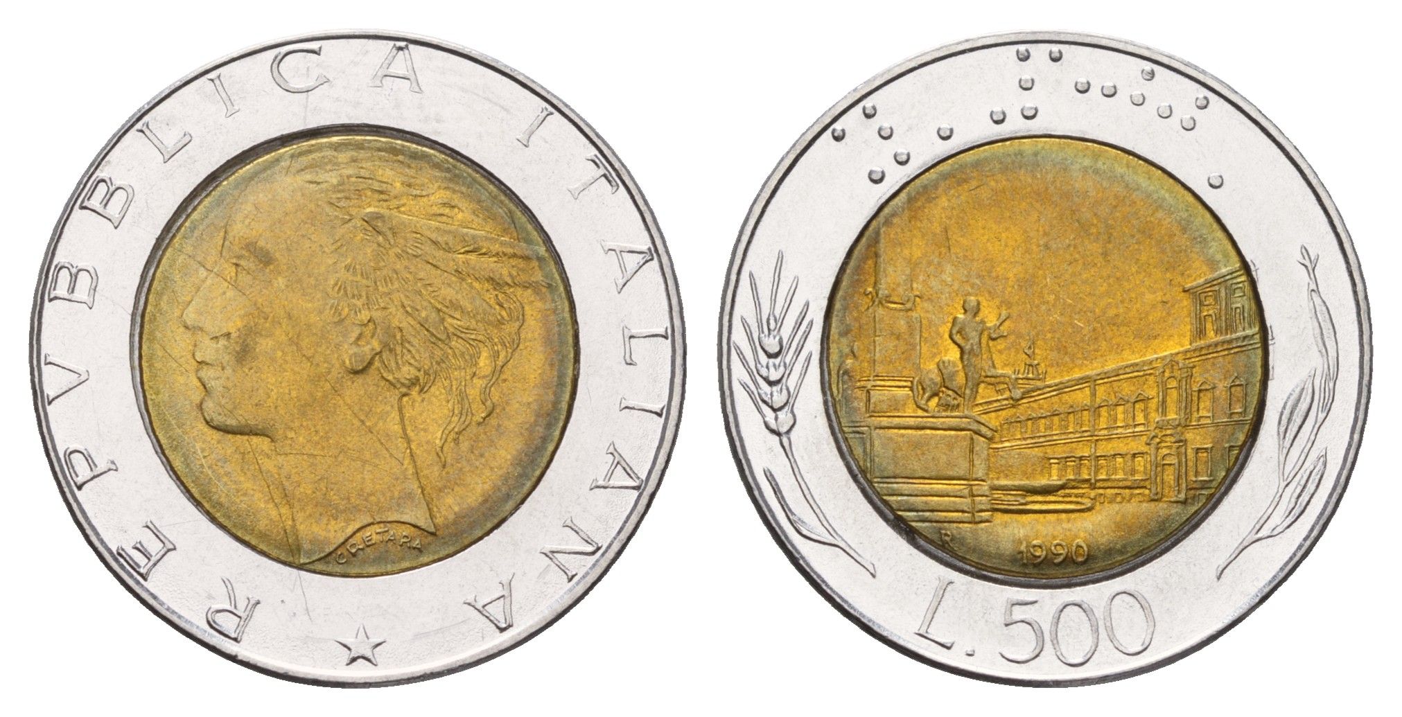 Италия 500 лир 1990 R, Квиринальский дворец в Риме KM 111 биметалл 186-1153