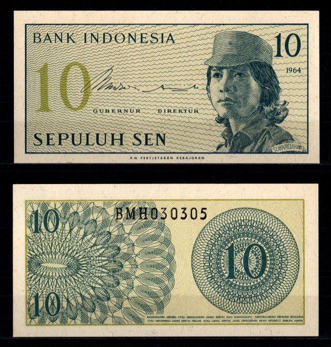 Индонезия 10 сен 1964 Pick 92 бумага UNC (пресс) 7116-30-3-1