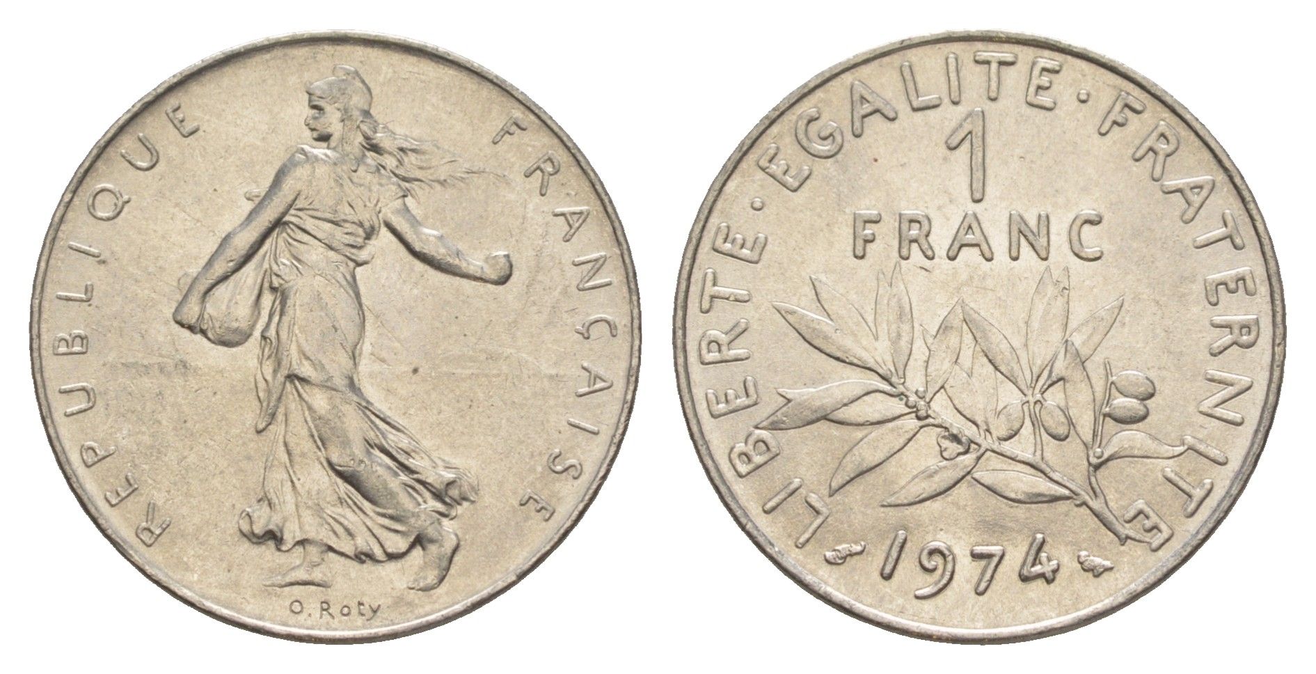 Франция 1 франк 1974 сеятель KM 925 никель 4541-1033