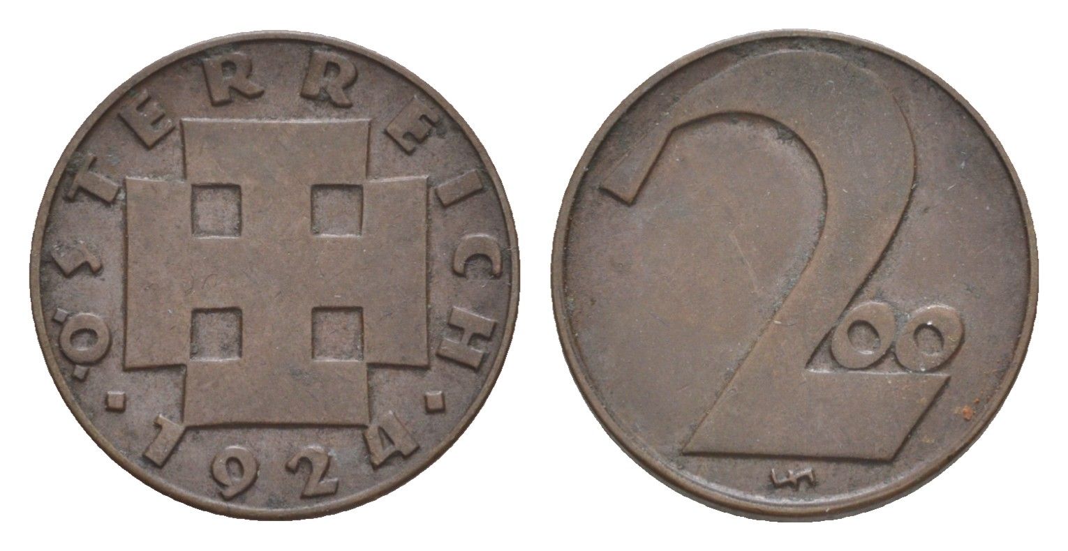 Австрия 200 крон 1924 KM 2833 бронза 4639-1057