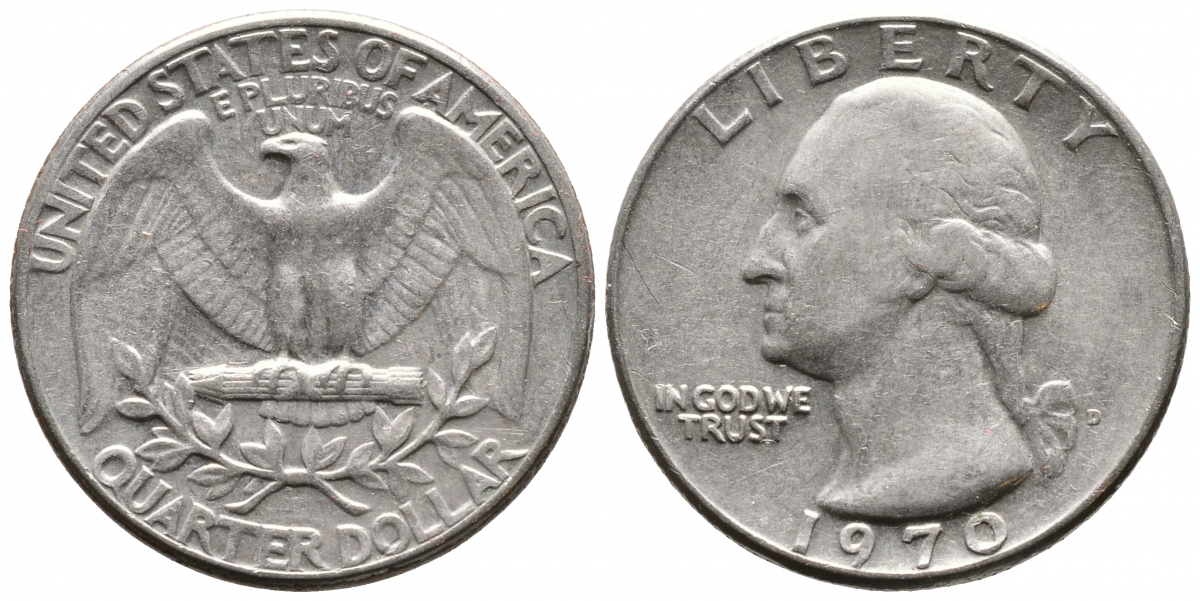 США 25 центов (квотер) 1970 Вашингтон KM 164а медь плакированная медно-никелем 4364-515