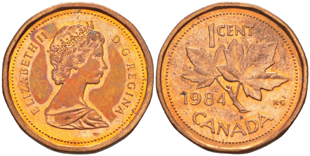 КАНАДА 1 ЦЕНТ 1984 КЛЕНОВЫЙ ЛИСТ, ЕЛИЗАВЕТА II (1953-) KM 132 бронза 66-926