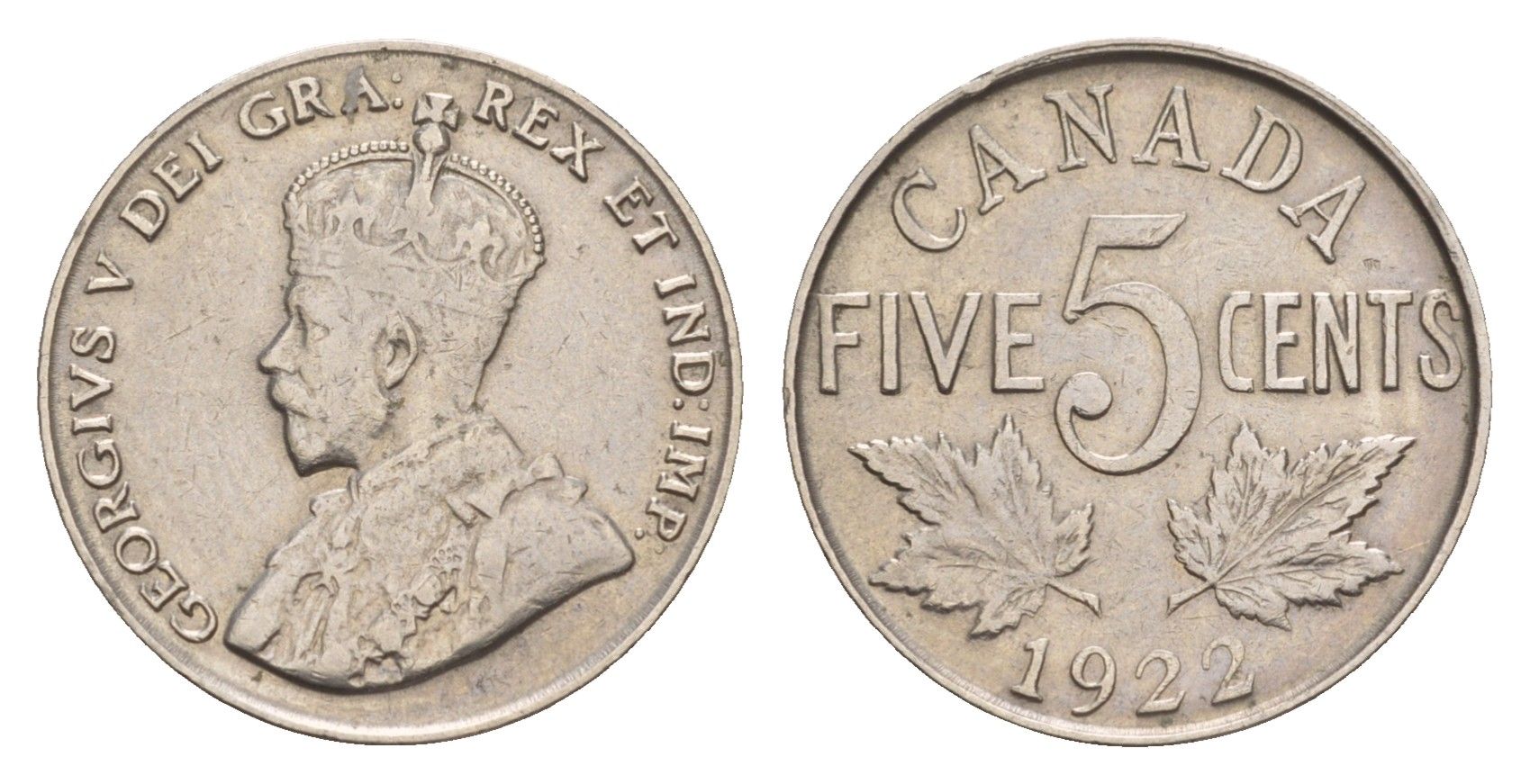 Канада 5 центов 1922 Георг V (1910-1936) KM 29 никель 4655-441