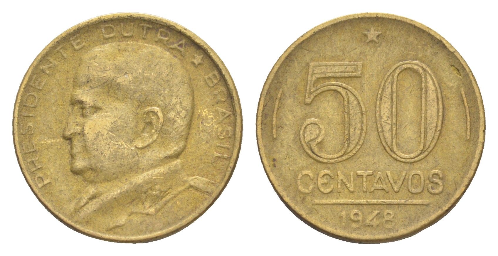 Бразилия 50 сентаво 1948 Эурику Дутра KM 563 алюминиевая бронза 4644-456