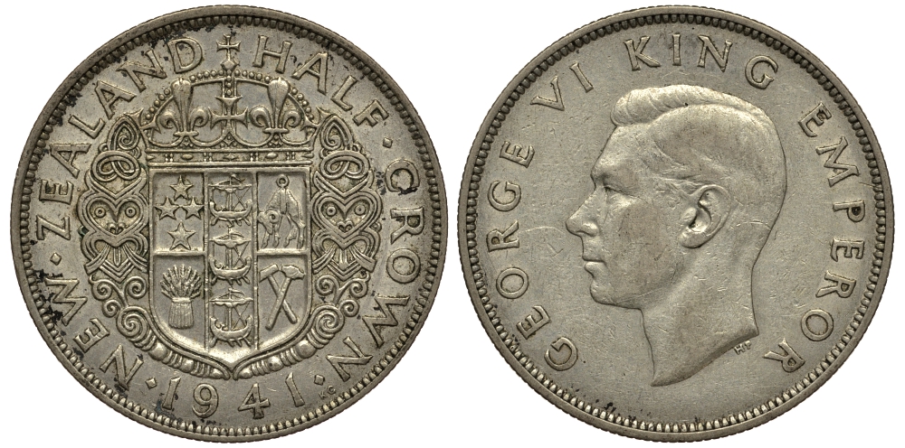 Новая Зеландия 1/2 кроны 1941 Георг VI (1936-1952) KM 11 серебро 272-1021