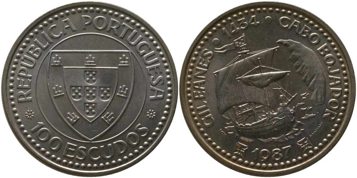 Португалия 100 эскудо 1987 INCM, Золотой век открытий - Жил Эанеш KM 639 медно-никель aUNC 4587-1042