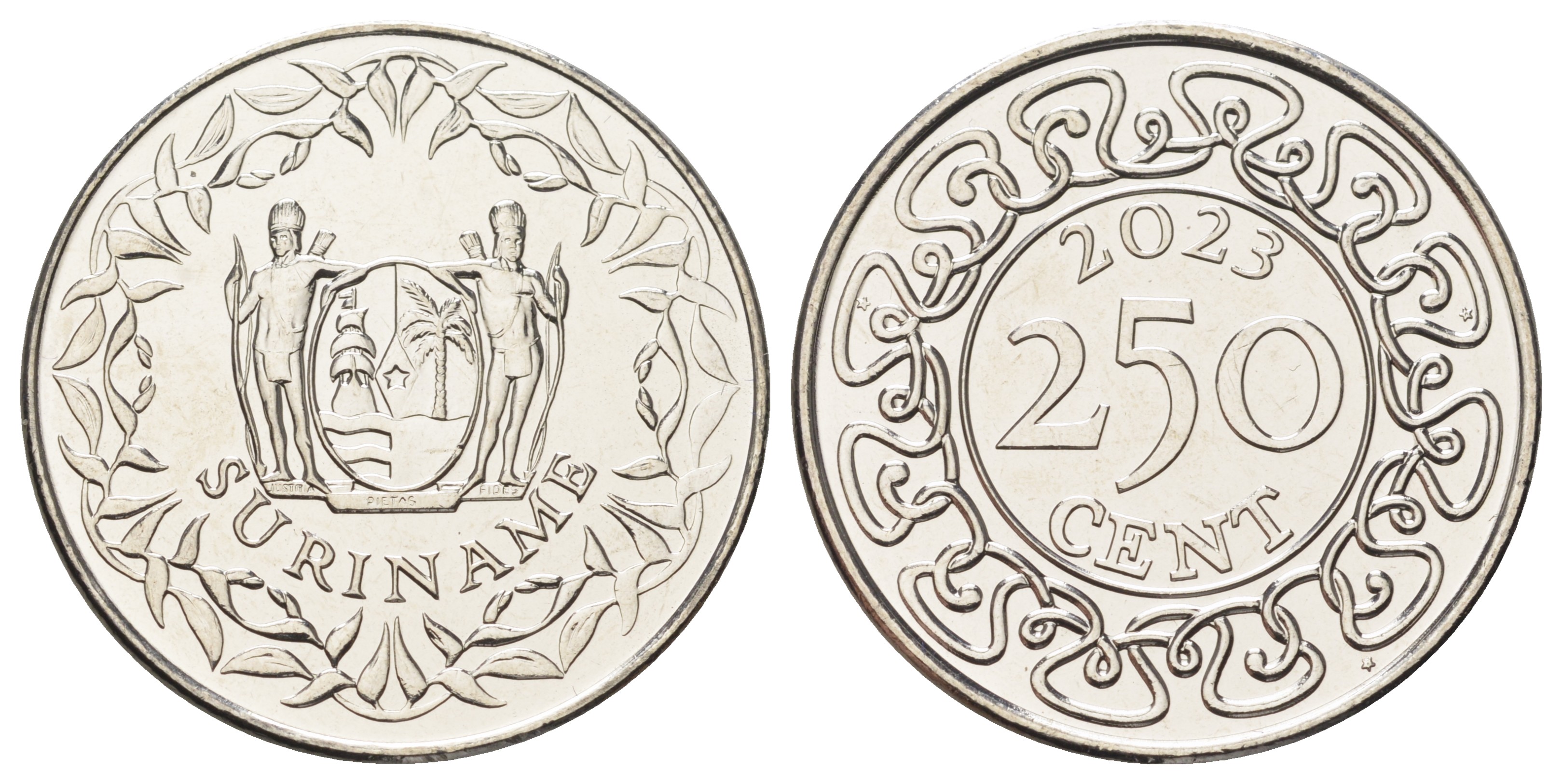 Суринам 250 центов 2023  KM NEW никелированная сталь  UNC  4403-311